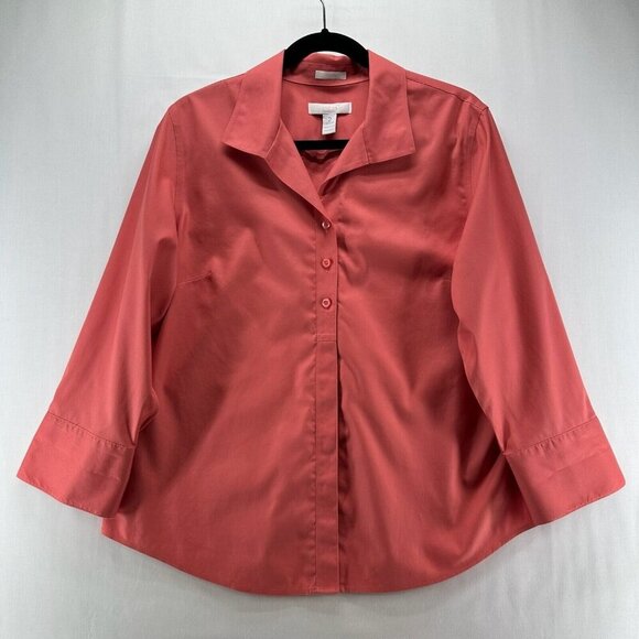 Chico's Tops - Chico's Blouse Women's Sz L Salmon Red Non Iron Button Up Long Sleeves Business